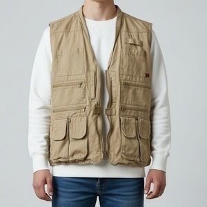 WOOLRICH Elite Series Khaki Utility Cargo Vest Men's Size XL Outdoors Fishing